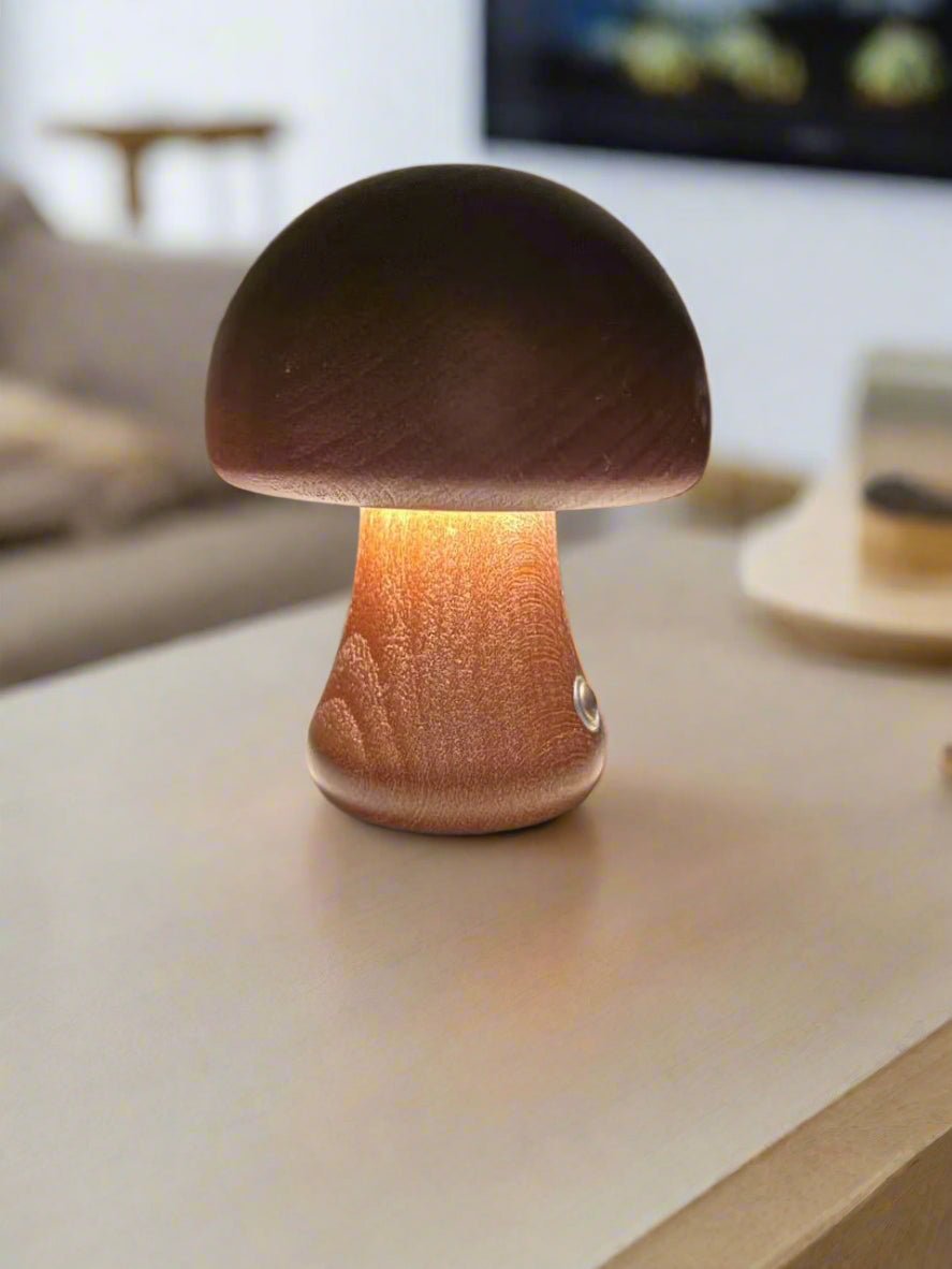  Natural  Wood & grain mushroom battery-powered LED lights​-decorative night lamp for cozy bedrooms and living rooms  